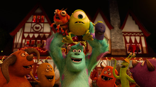 Monsters University Sully carries Mike over his shoulder after he catches the scare pig